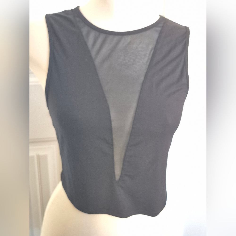 SHEIN Black Mesh Detail Crop Top